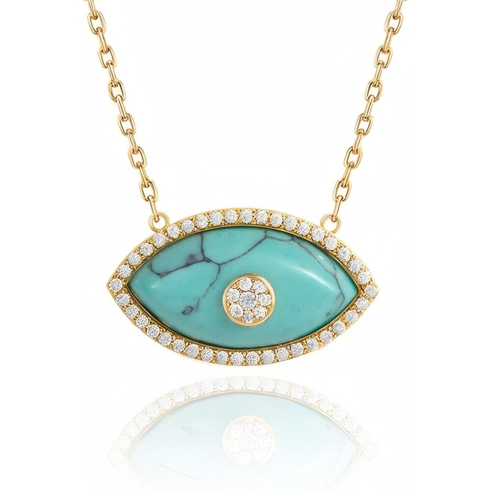18K Gold Plated Turquoise Evil Eye CZ Pendant Necklace Adjustable for Women